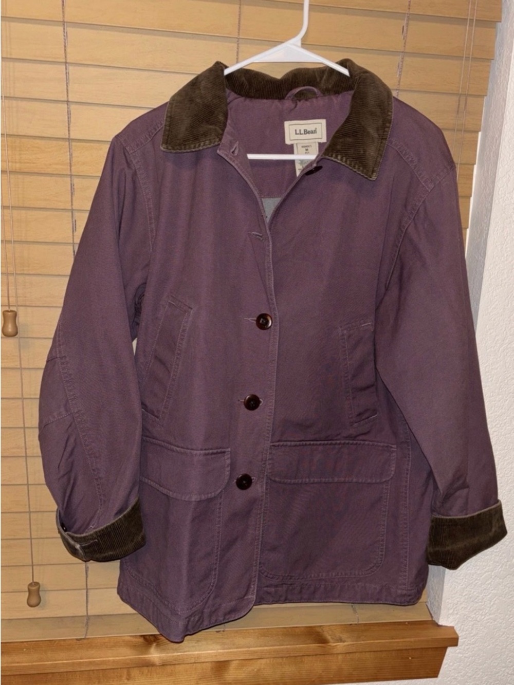 L.L. Bean Women's Plum Utility Jacket with Brown Corduroy Collar